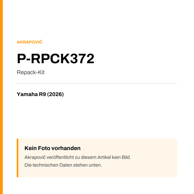 Akrapovic Repack-Kit Yamaha R9 (26-26) P-RPCK372 — Platzhalter, kein Herstellerfoto verfügbar