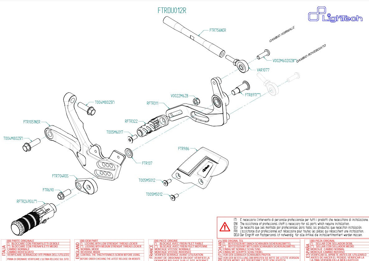 Footrest system R LighTech Ducati Panigale V4/S/R (18-24) FTRDU012R 