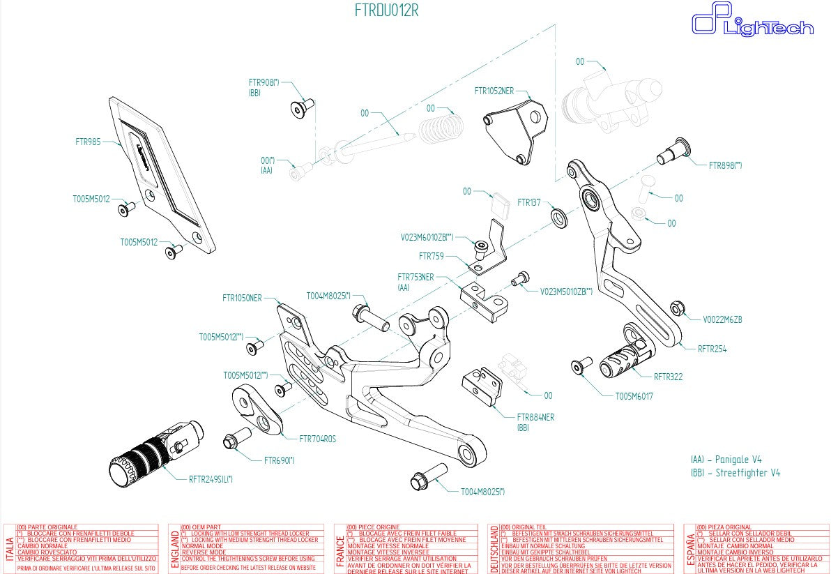Footrest system R LighTech Ducati Panigale V4/S/R (18-24) FTRDU012R 