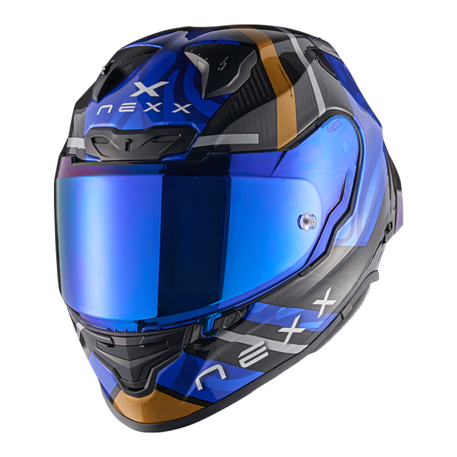 Nexx X.R3R Capacete Swirl Carbon Azul Escuro Dourado 01XR323489126 