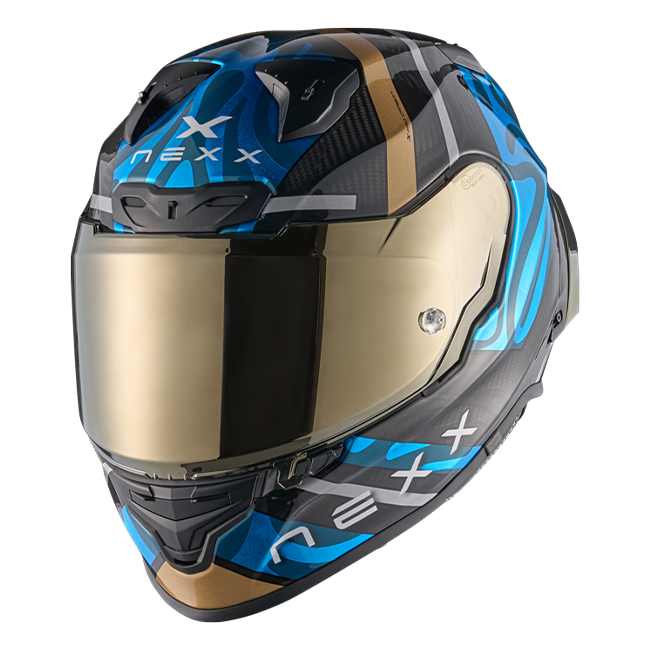 Nexx X.R3R Capacete Swirl Carbono Azul Céu Dourado 01XR323489780 