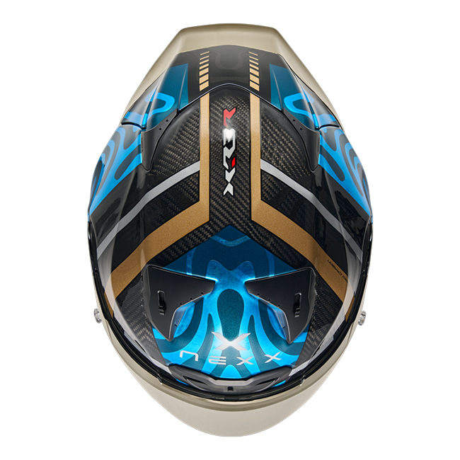 Nexx X.R3R Helmet Swirl Carbon Sky Blue Gold 01XR323489780 
