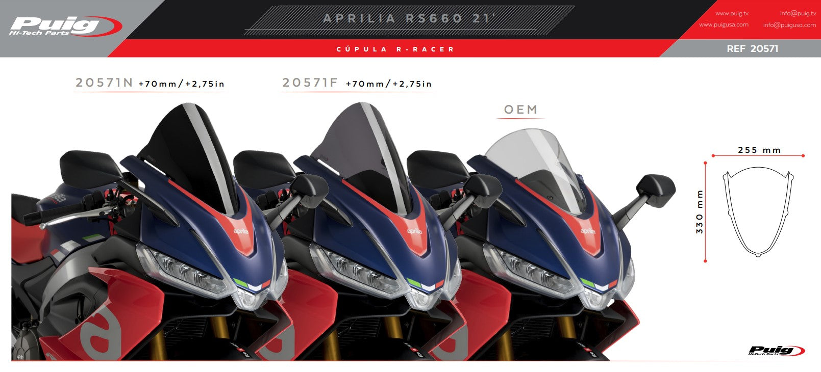 Puig R-Racer Para-brisas Aprilia RS 660 (20-26) 20571 