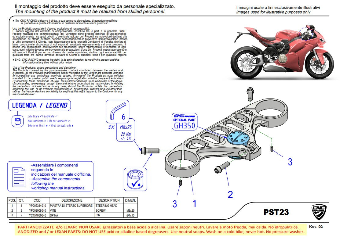 Suporte de garfo (CIMA) Edição Limitada Troy Bayliss CNC Racing Ducati Panigale V4/S (2025) PST23BTB 
