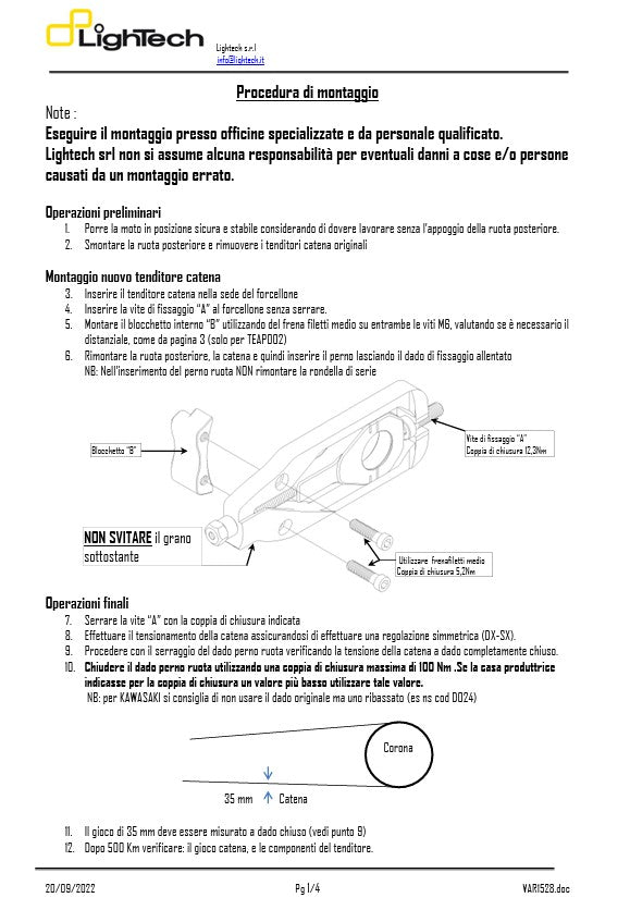 Chain tensioner LIGHTECH BMW S1000RR K67 (19-25) Tebm003
