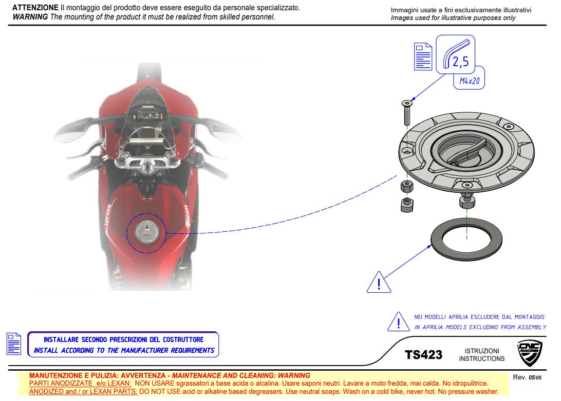 Fuel cap with quick release Pramac Racing Limited Edition CNC Racing Ducati Panigale V4/S (2025) TS423PR 