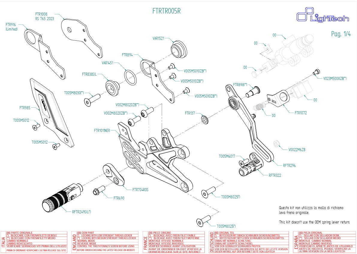 Footrest system R LighTech Triumph Daytona 675/765 (13-21) FTRTR005R 