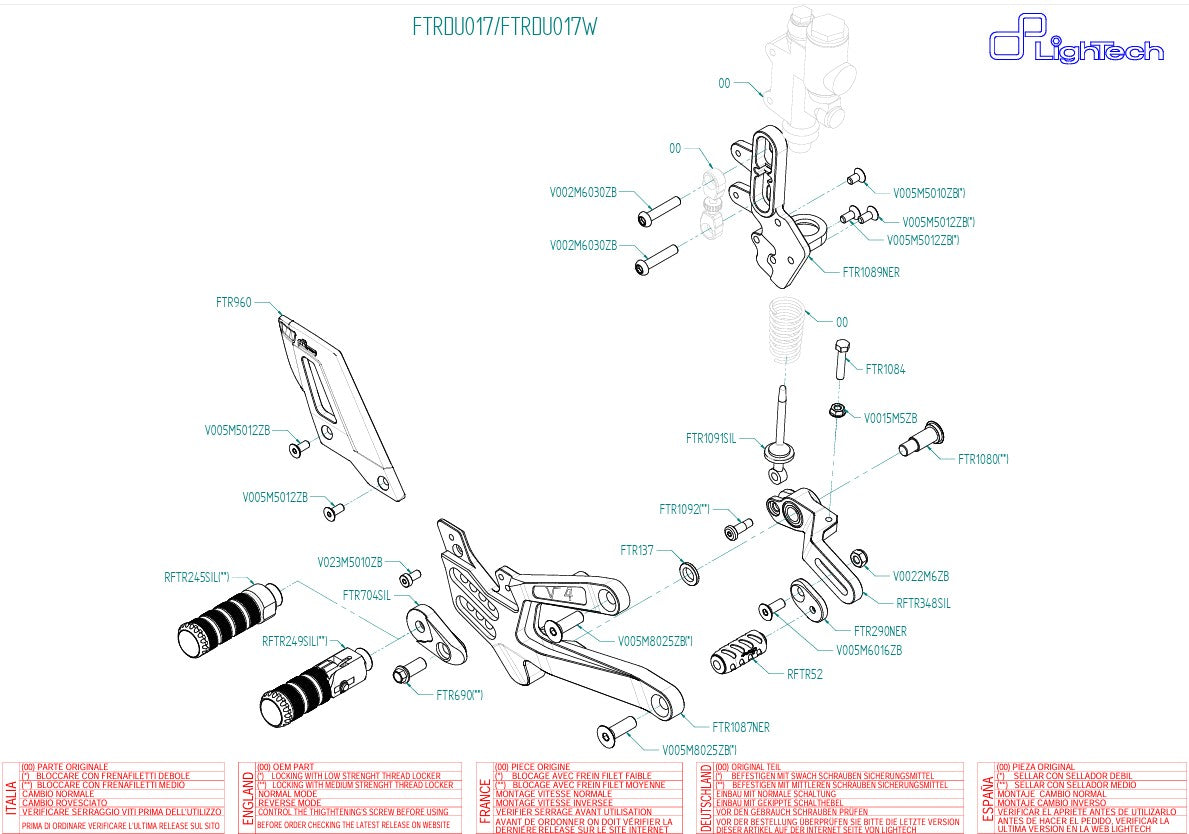 Footrest system Lightech Ducati Panigale V4/S (2025) FTRDU017/W