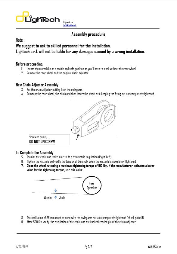 Tensionador de corrente LighTech Yamaha R6 RJ11, RJ15 (06-16) TEY608 