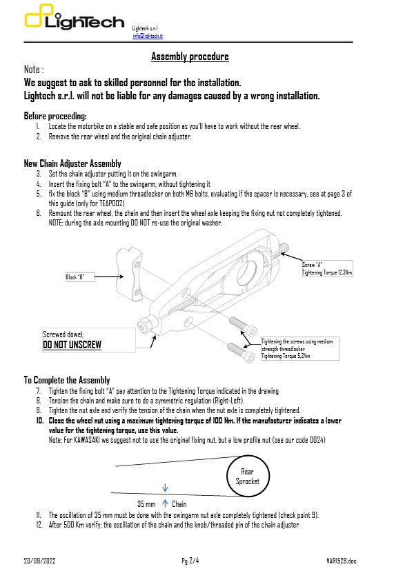 Chain tensioner LIGHTECH BMW S1000RR K67 (19-25) Tebm003