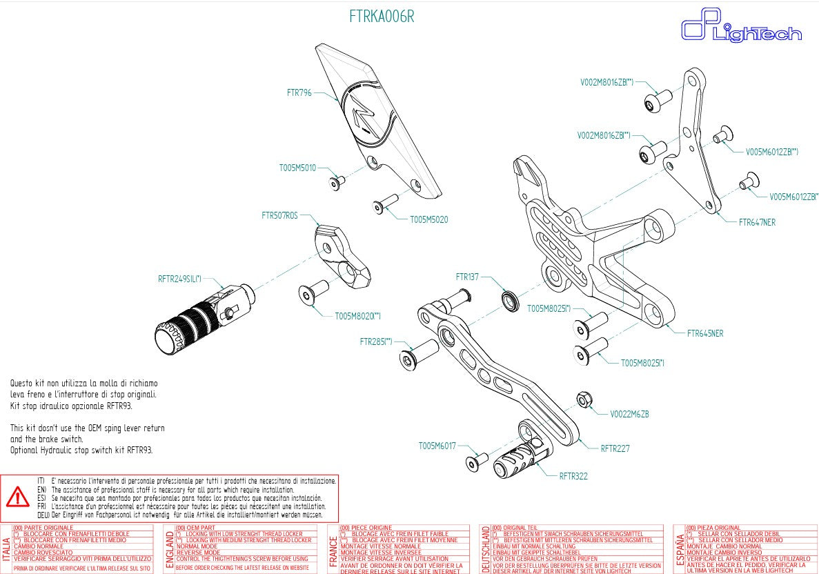 R LighTech Kawasaki ZX-10 R/RR (16-20) footrest system FTRKA006R 