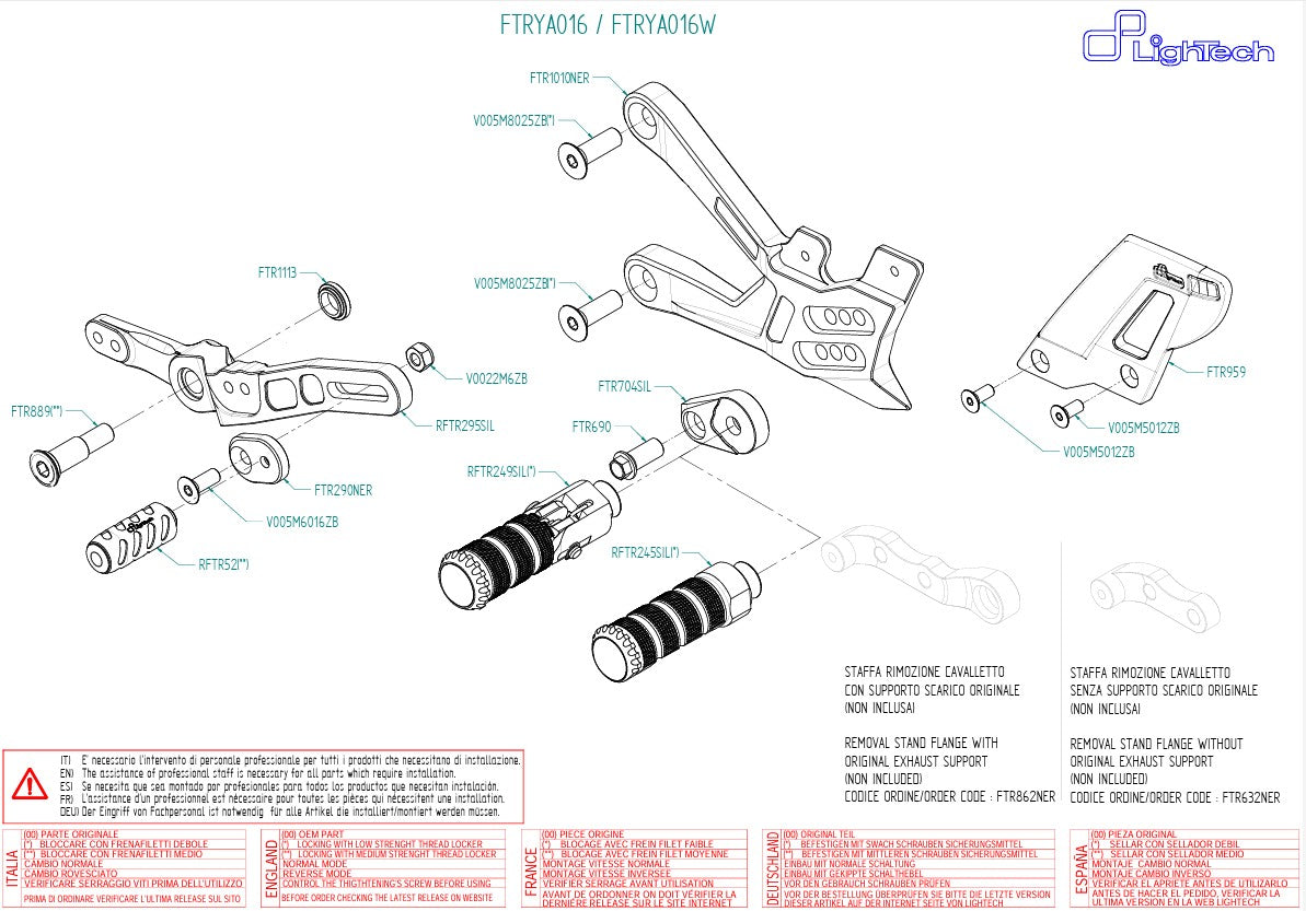 LighTech footrest system Yamaha YZF-R1/M RN32, RN49 & RN65 (15-26) FTRYA016 