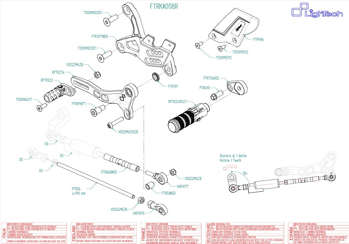 Footrest system R LighTech Kawasaki ZX-6R/636/RR (05-26) FTRKA008R 