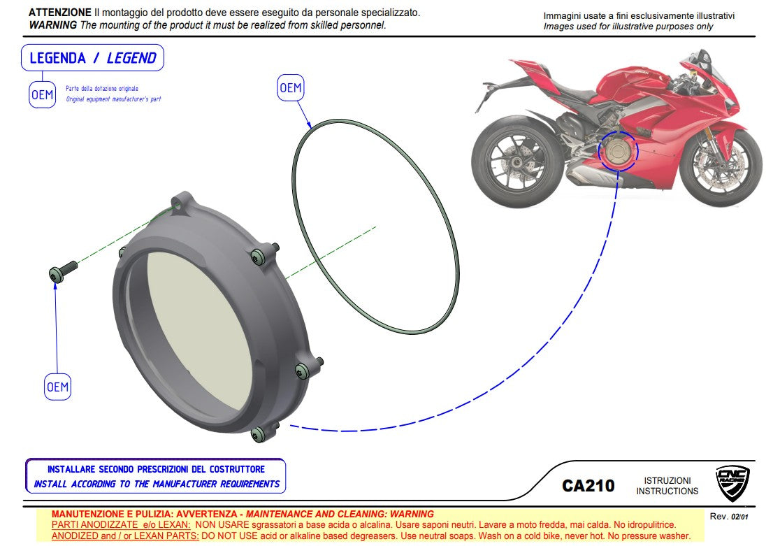 Tampa de embreagem transparente CNC Racing Ducati Panigale V4/S (25-26) CA210S 