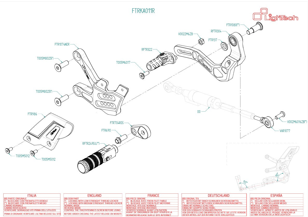 Footrest system R Lightech Kawasaki ZX-10 R/RR (21-25) FTRKA011R