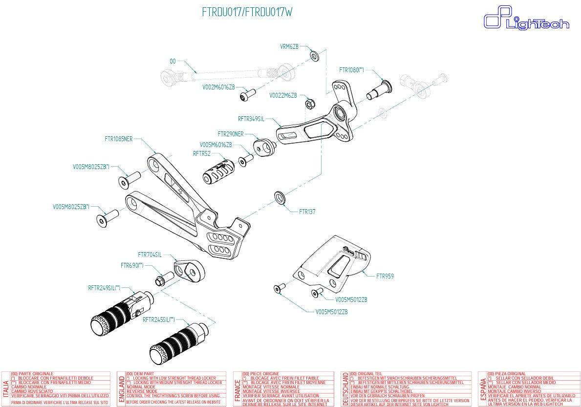 Footrest system Lightech Ducati Panigale V4/S (2025) FTRDU017/W