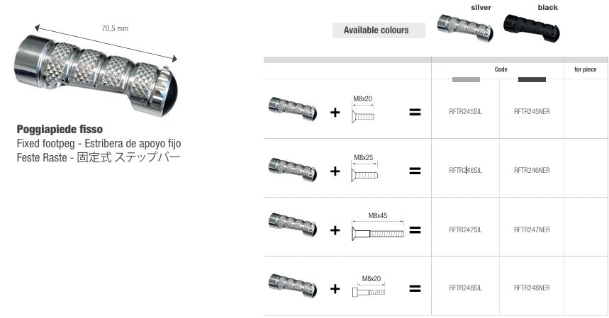 Light-tech replacement footrest firm 70.5 mm-silver/black | RFTR245-248