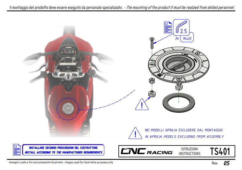 Fuel cap with quick release Livery Tricolore CNC Racing Ducati Panigale V4/S (2025) TS401R 