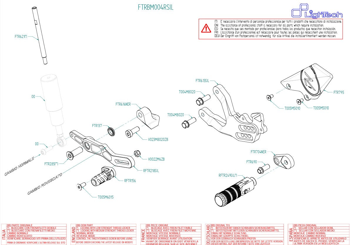 R LighTech BMW S1000RR K46 (15-18) footrest system FTRBM004RSIL 