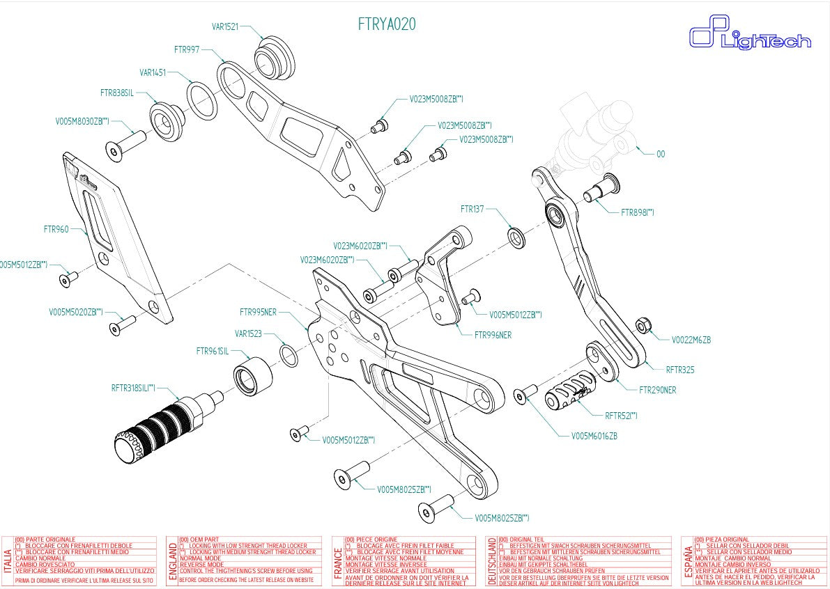 Footresting system Track-Feuse Yamaha YZF-R1/M RN32, RN49 & RN65 (15-25) Ftrya020