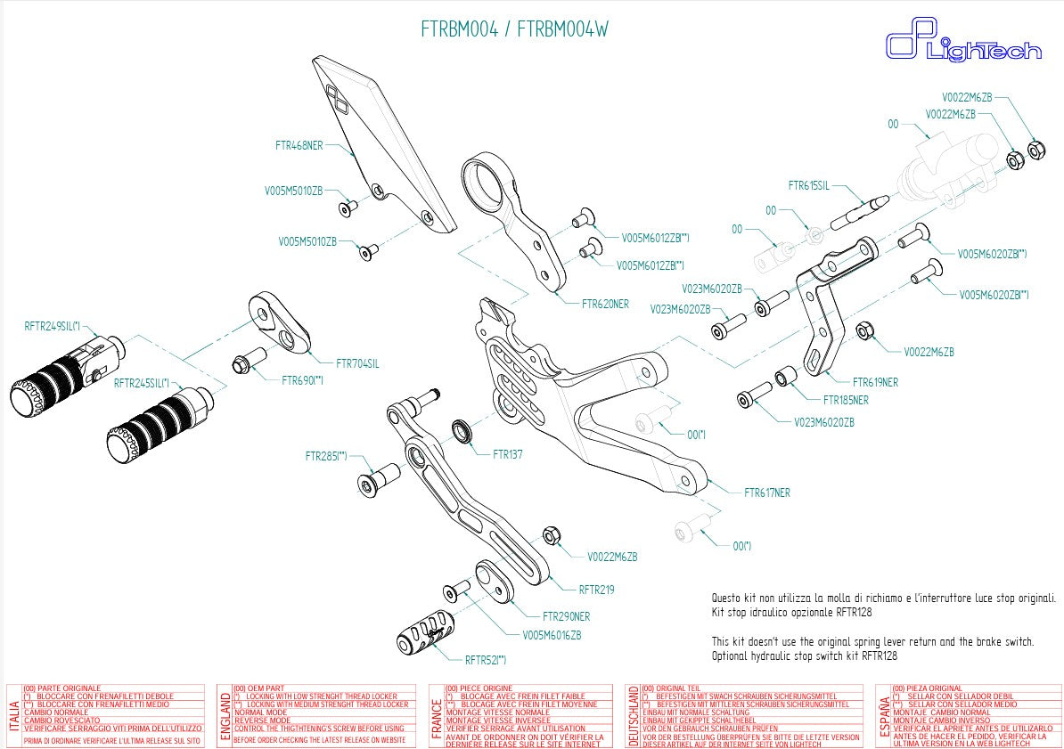 Footrest system LighTech BMW S1000RR K46 (15-18) FTRBM004/W 