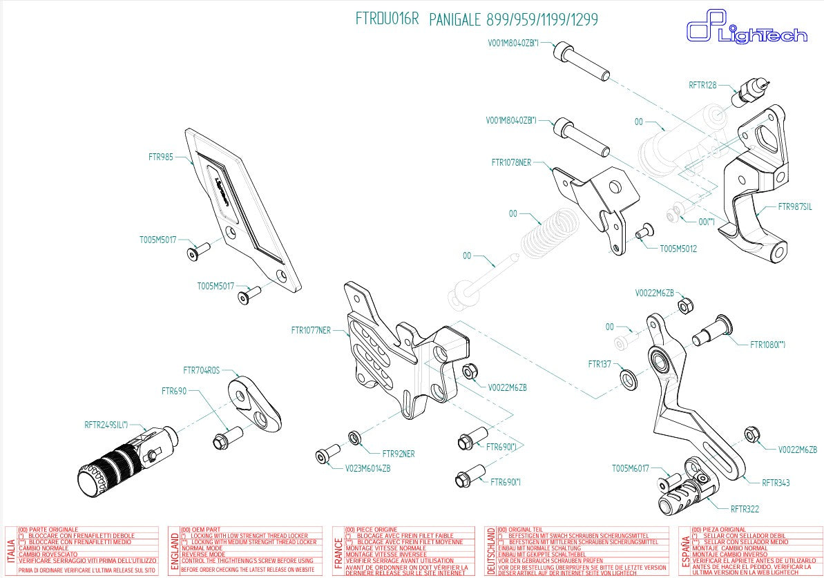Sistema de mudança de marcha R LighTech para Ducati Panigale 1299/S (15-18) FTRDU016R 