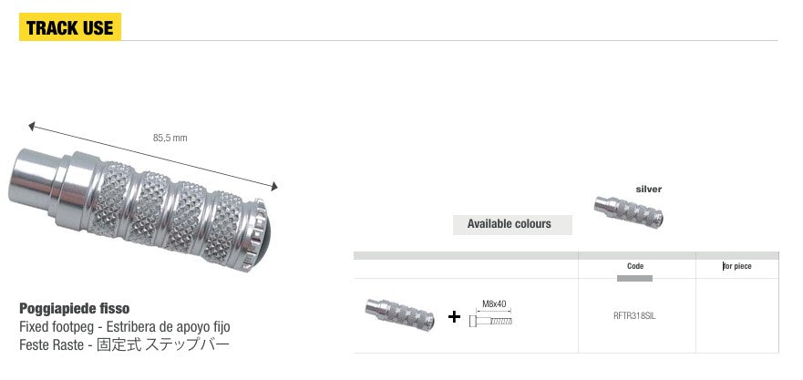 Light-tech replacement footrest Track-Fest 85.5 mm-silver/black | RFTR318
