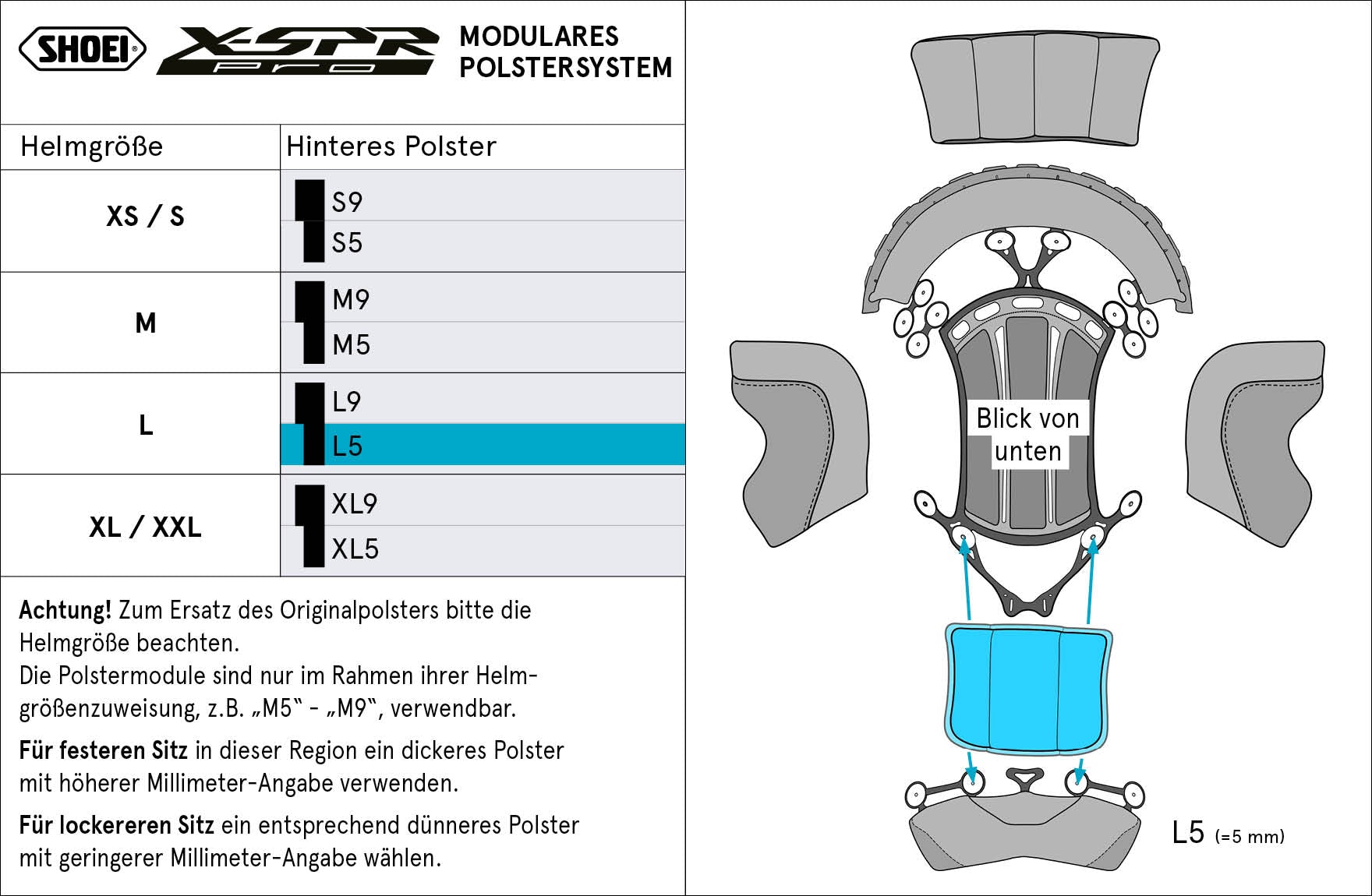 Shoei almofada de cabeça traseira L5 (XPRO) Tipo-P para X-SPR PRO 