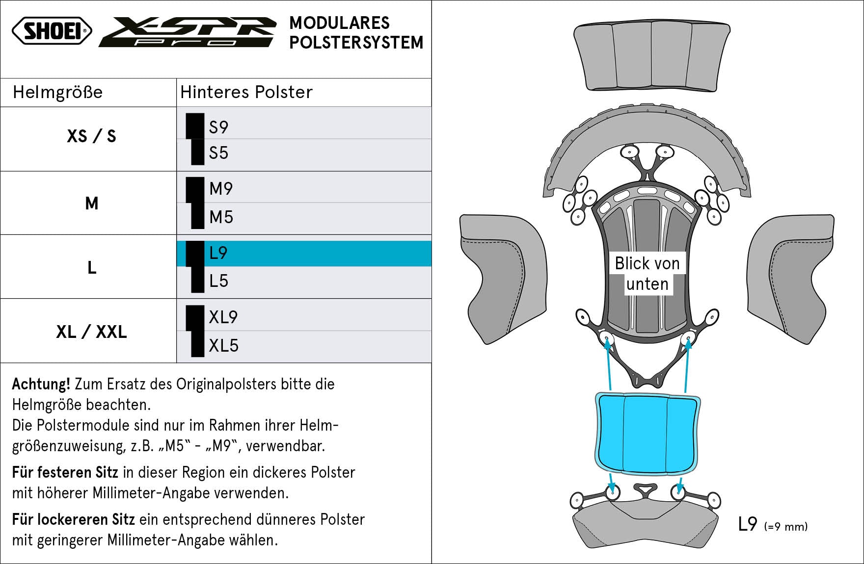 Shoei almofada de cabeça traseira L9 (XPRO) Tipo-P para X-SPR PRO 