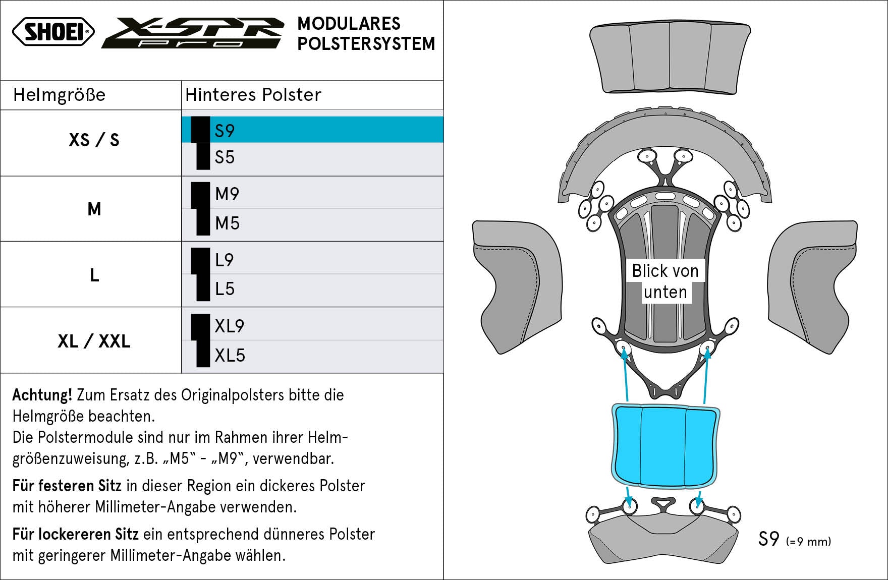Shoei almofada de cabeça traseira S9 (XPRO) Tipo-P para X-SPR PRO 