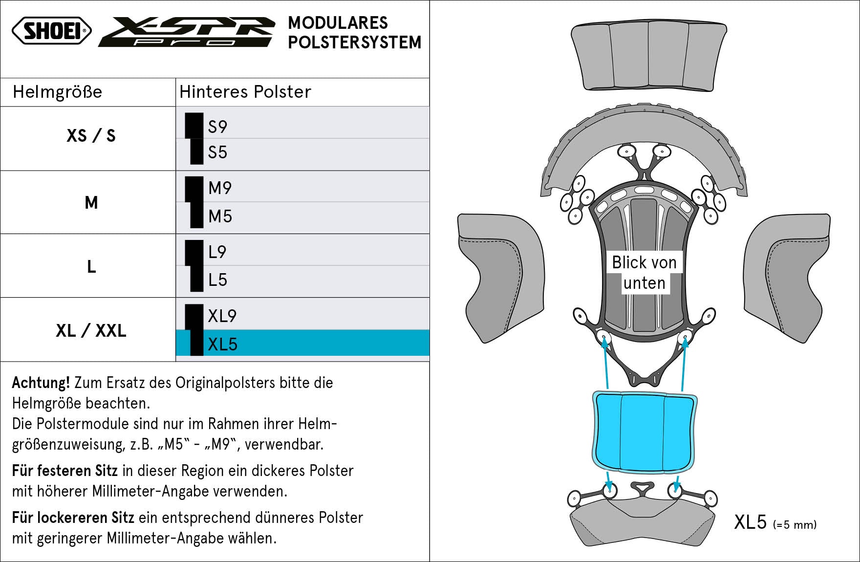 Shoei almofada de cabeça traseira XL5 (XPRO) Tipo-P para X-SPR PRO 
