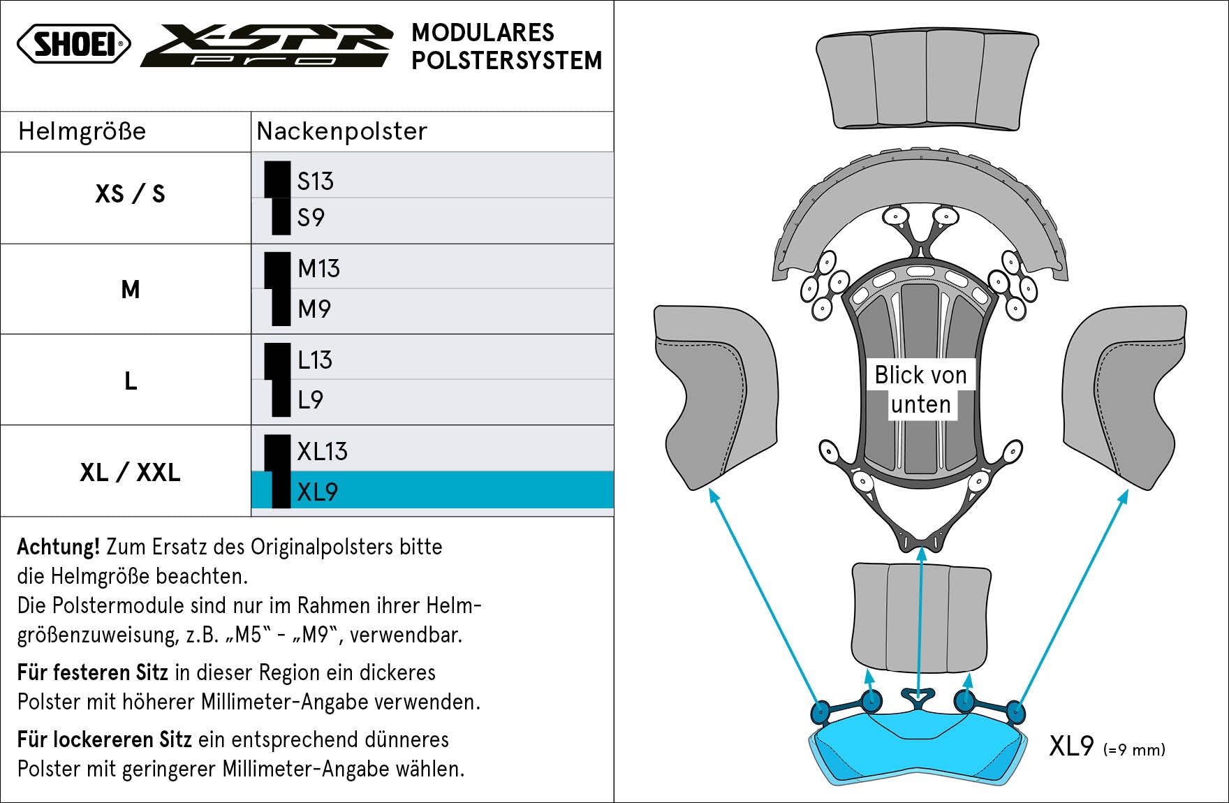 Shoei almofada de cabeça pescoço XL9 (XPRO) Tipo-P para X-SPR PRO 