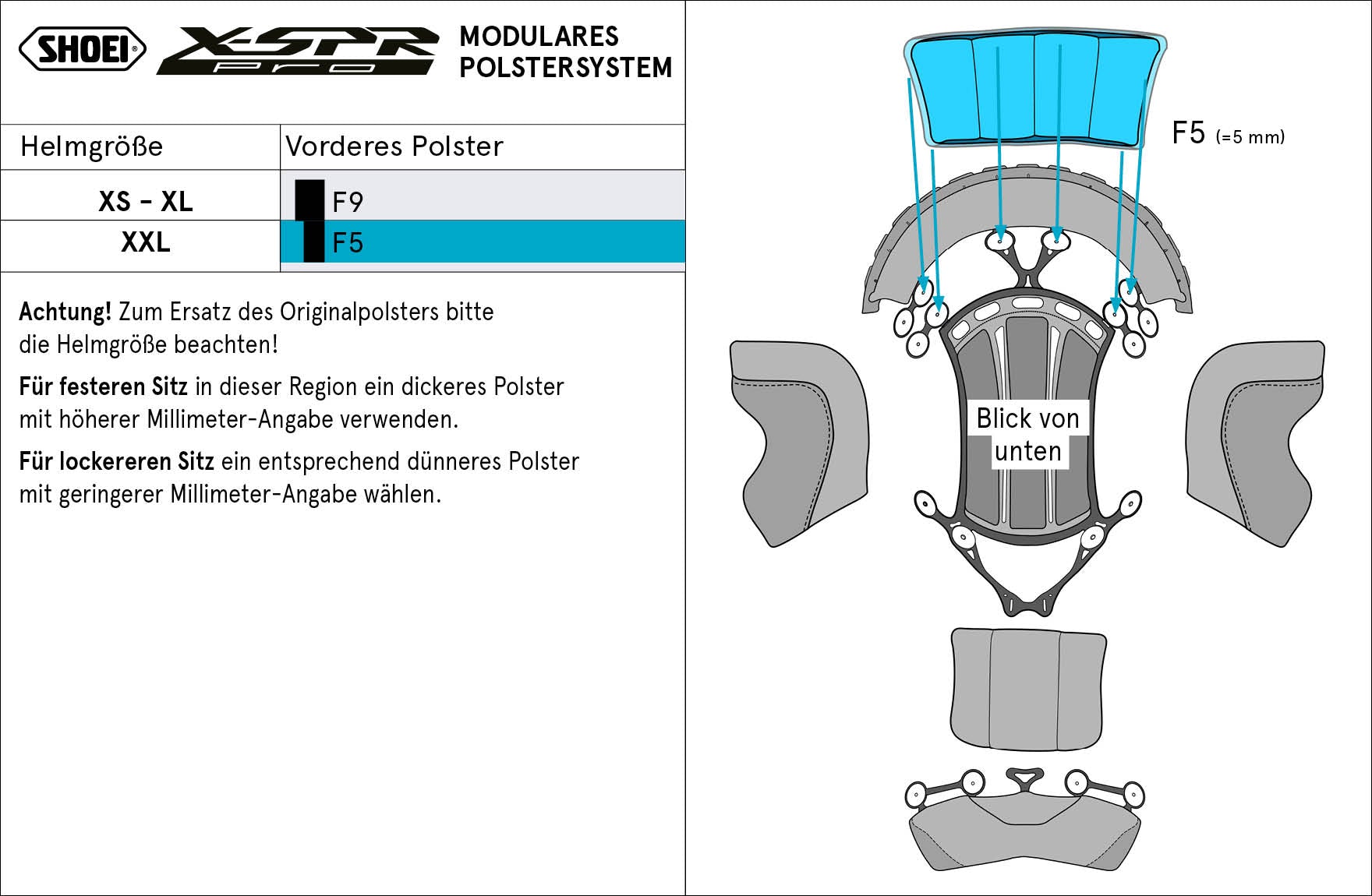 Shoei almofada de cabeça frontal F5 (XPRO) Tipo-P para X-SPR PRO 