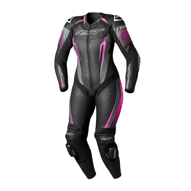 RST Tractech EVO D3O one-piece Leather Suit – Perforated racing suit | Women | Black/Pink | 103643 