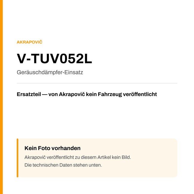 Akrapovic Geräuschdämpfer-Einsatz V-TUV052L — Platzhalter, kein Herstellerfoto verfügbar