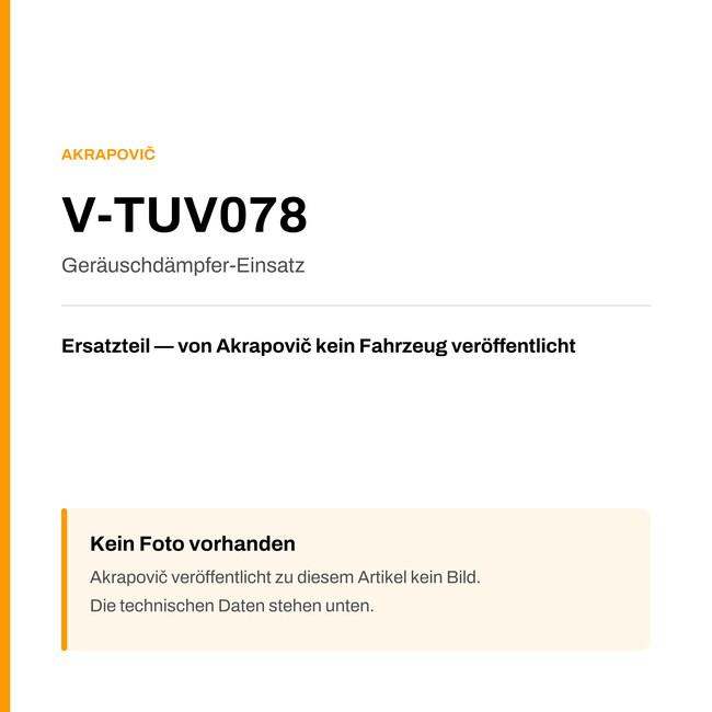 Akrapovic Geräuschdämpfer-Einsatz V-TUV078 — Platzhalter, kein Herstellerfoto verfügbar