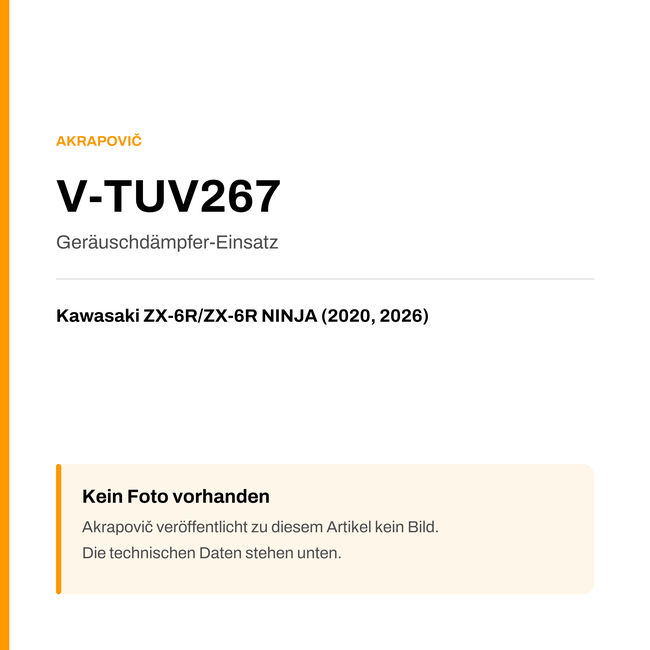 Akrapovic Geräuschdämpfer-Einsatz Kawasaki ZX-6R / ZX-6R NINJA (20-26) V-TUV267 — Platzhalter, kein Herstellerfoto verfügbar