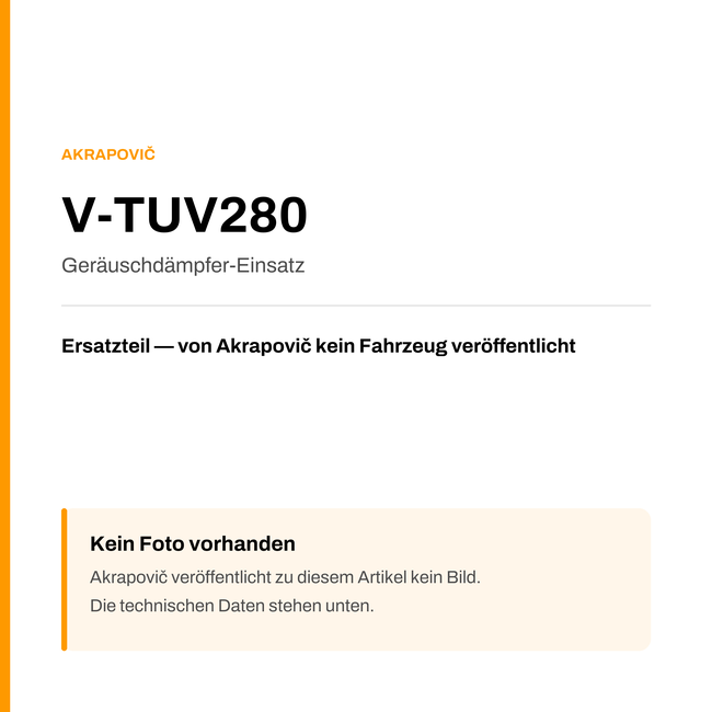 Akrapovic Geräuschdämpfer-Einsatz V-TUV280 — Platzhalter, kein Herstellerfoto verfügbar