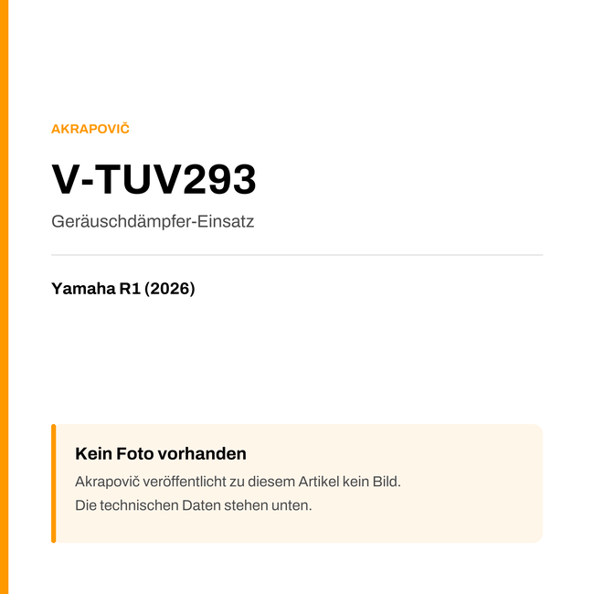 Akrapovic Geräuschdämpfer-Einsatz Yamaha R1 (26-26) V-TUV293 — Platzhalter, kein Herstellerfoto verfügbar