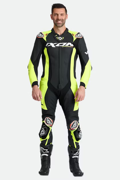 IXON Vortex 3 One-Piece Suit Leather Suit – Perforated Racing Suit | Men | Black/Neon Yellow 