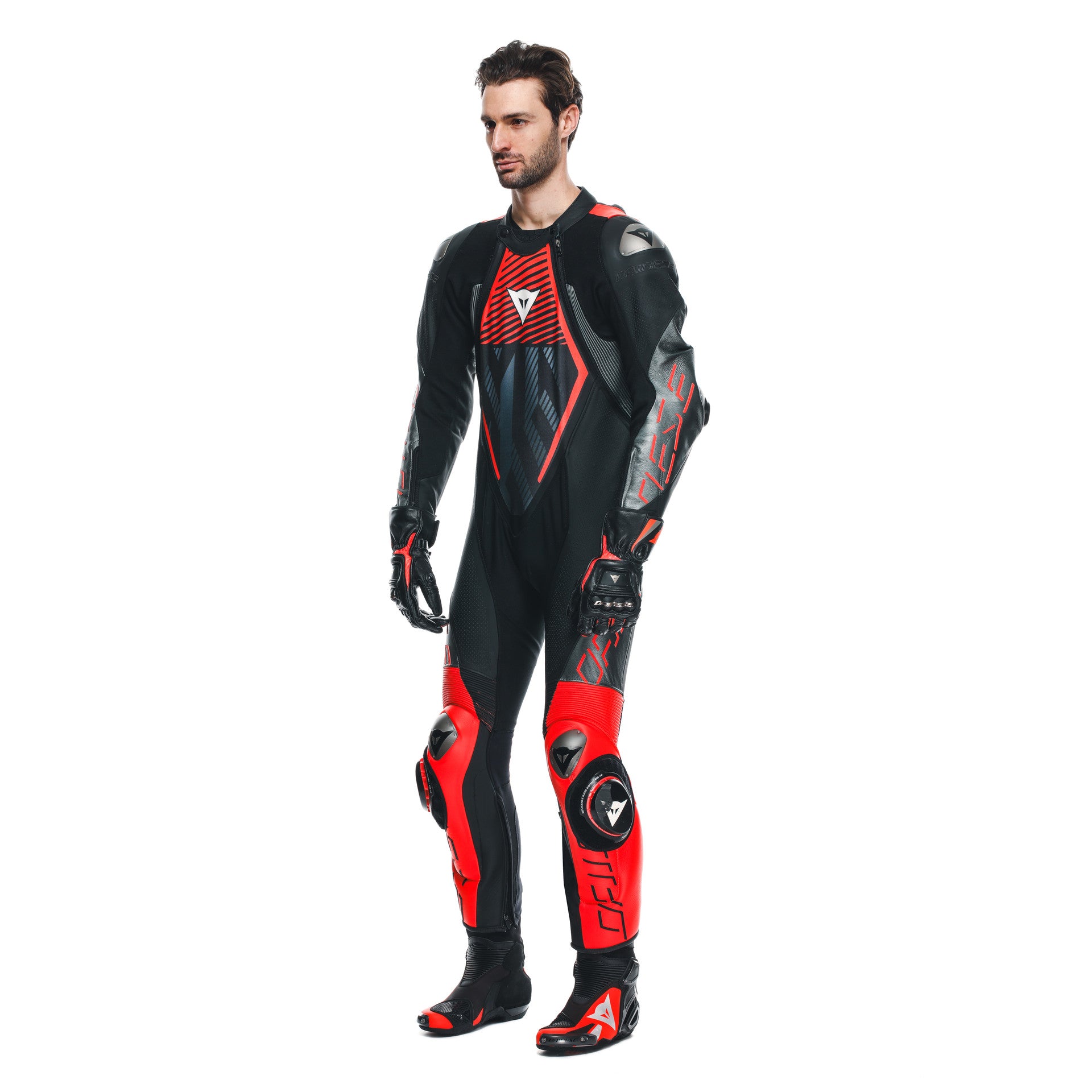 Dainese Audax D-ZIP fato de couro integral – fato de corrida perfurado | Homens | Preto/Vermelho 