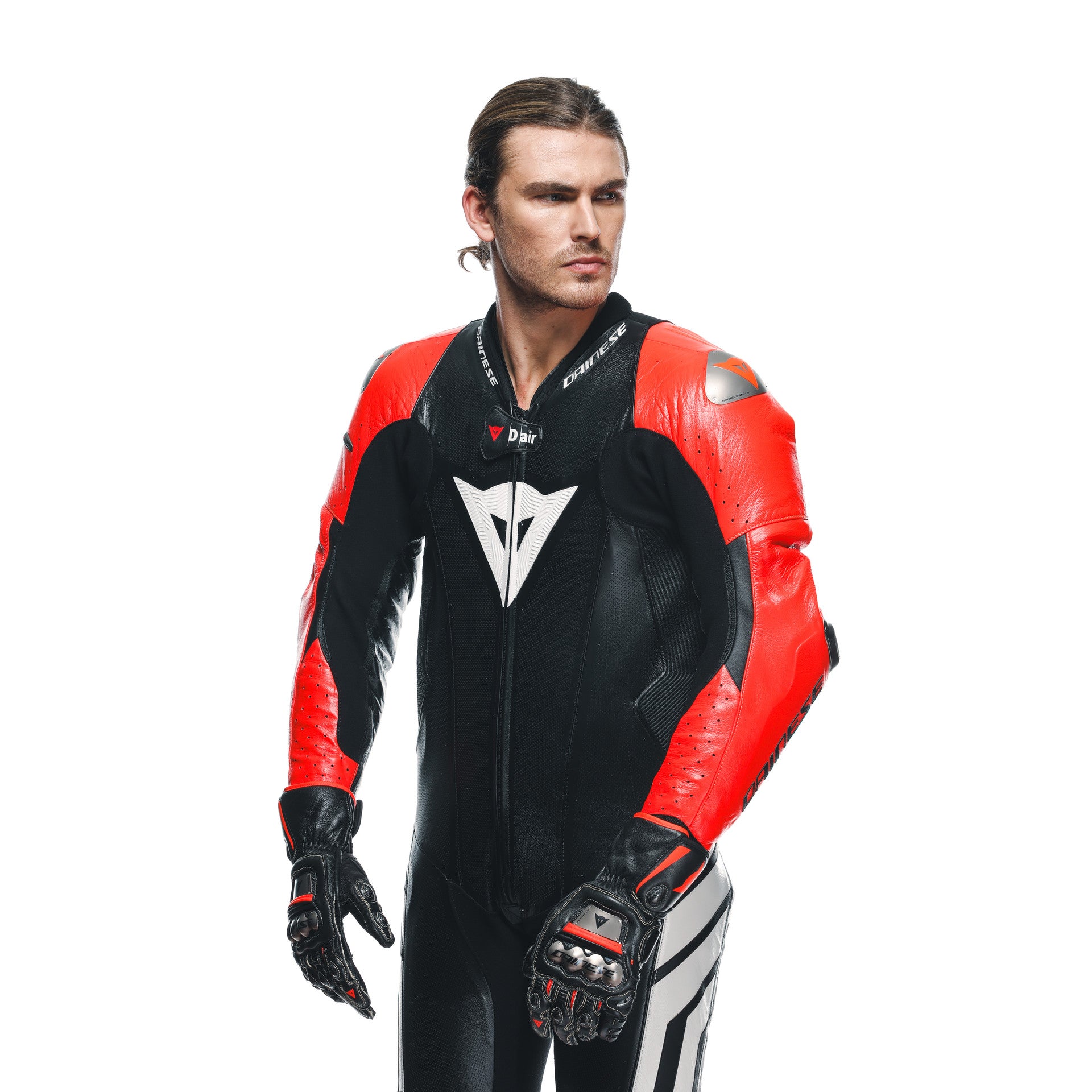 Dainese Mugello 3 D-AIR® one-piece leather combination-perforated airbag racing suit | Men | Black/red