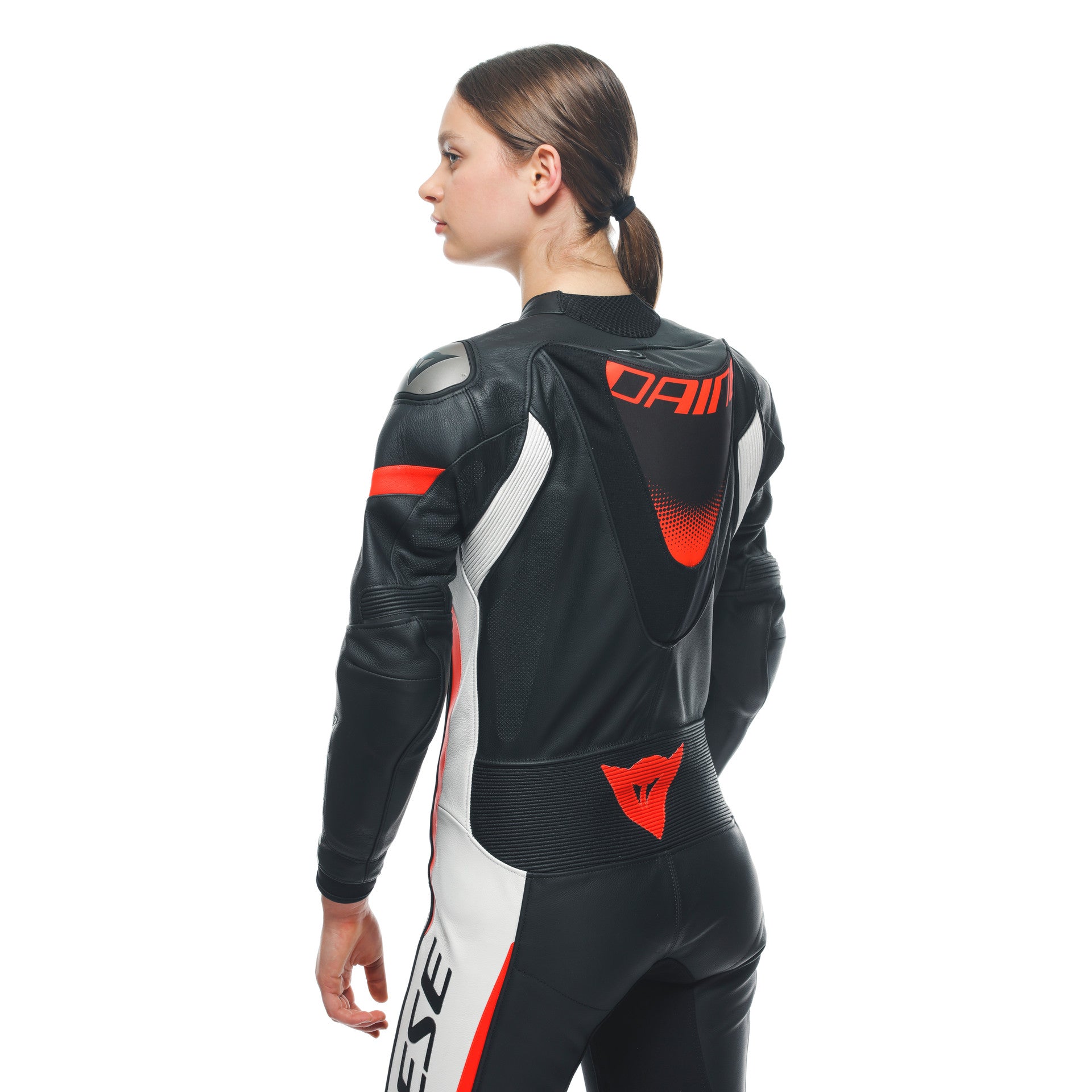 Dainese Grobnik Lady Macacão de Couro – fato de corrida perfurado | Mulheres | Branco/Vermelho 