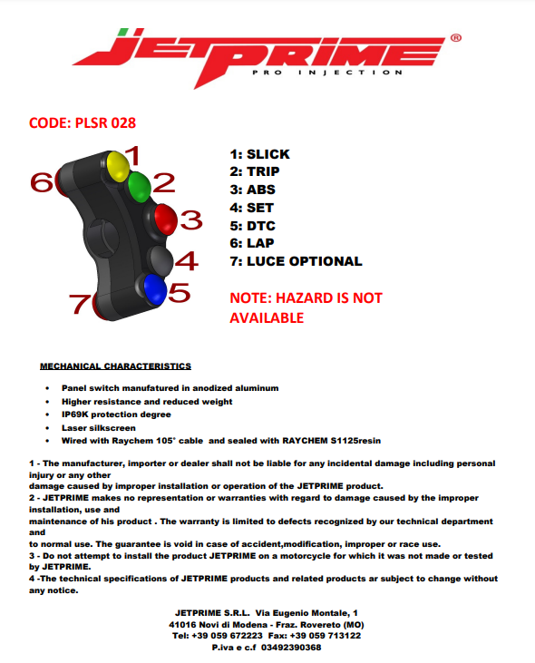 Interruptor de guidão Race esquerdo JetPrime BMW S1000RR (09-14) JP PLSR 028 