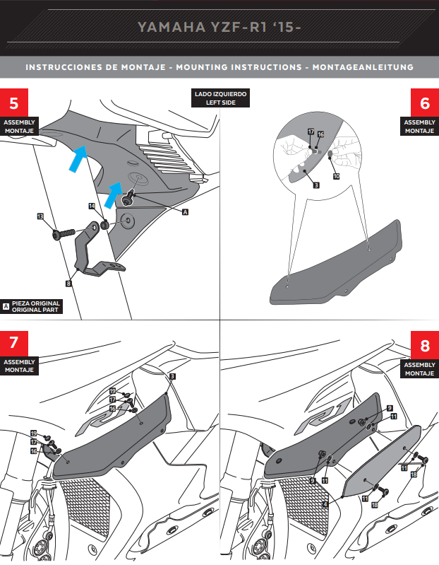 Spoilers de Winglets Puig Downforce Yamaha YZF-R1/M RN32 RN49 (15-19) 9766 