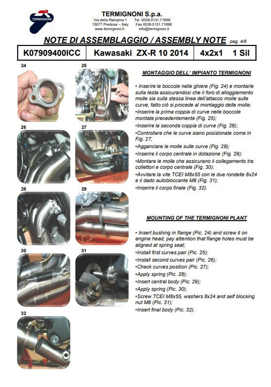 Sistema de escape completo em titânio Termignoni para Kawasaki ZX-10 R/RR (16-20) K08010200TCC 