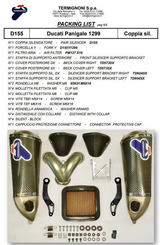 Kit Slip-On em Carbono Termignoni para Ducati Panigale 1299/S (15-18) D155102CPT+D155Y2 