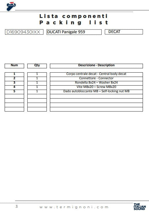 Termignoni Kat replacement tube Ducati Panigale 959 (16-19) D16909430IXX