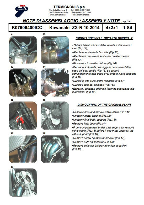 Sistema de escape completo em titânio Termignoni para Kawasaki ZX-10 R/RR (16-20) K08010200TCC 
