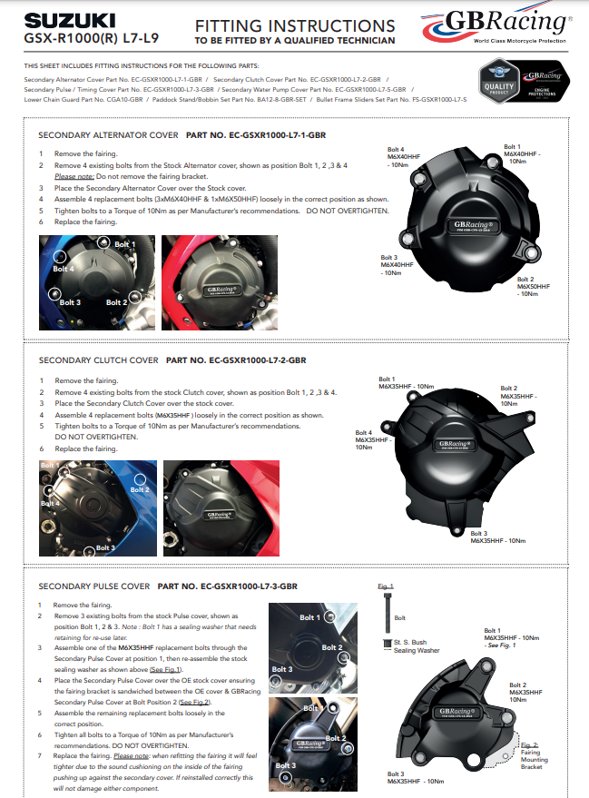 Motor lid protectors complete set GBRacing Suzuki GSX-R 1000 (17-23)